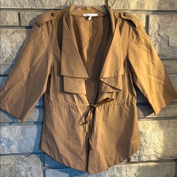 French Connection Tan Trench Coat with Wrap Front and Lapel Collar - Picture 1 of 11